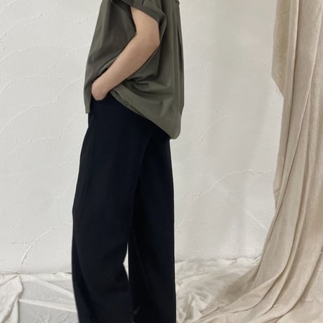 麻見えワイドパンツ　BLACK