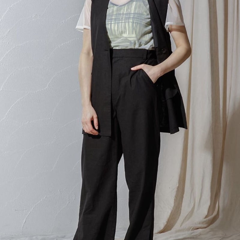 digne ノーカラージレ　ブラック 麻混ノーカラージレ BLACK | Rosier Doree