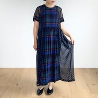 星の雫 / ブルー系チェックと水玉シアーのパネルワンピース