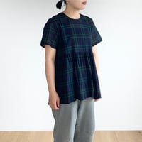 深緑 / 緑紺チェックギャザーブラウス