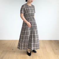 薄明り / グレーチェックのギャザーワンピース