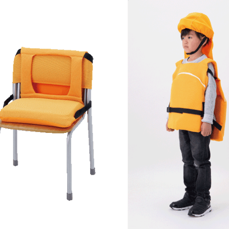 災害時の救命胴衣と保護帽のセット でるキャップ for school
