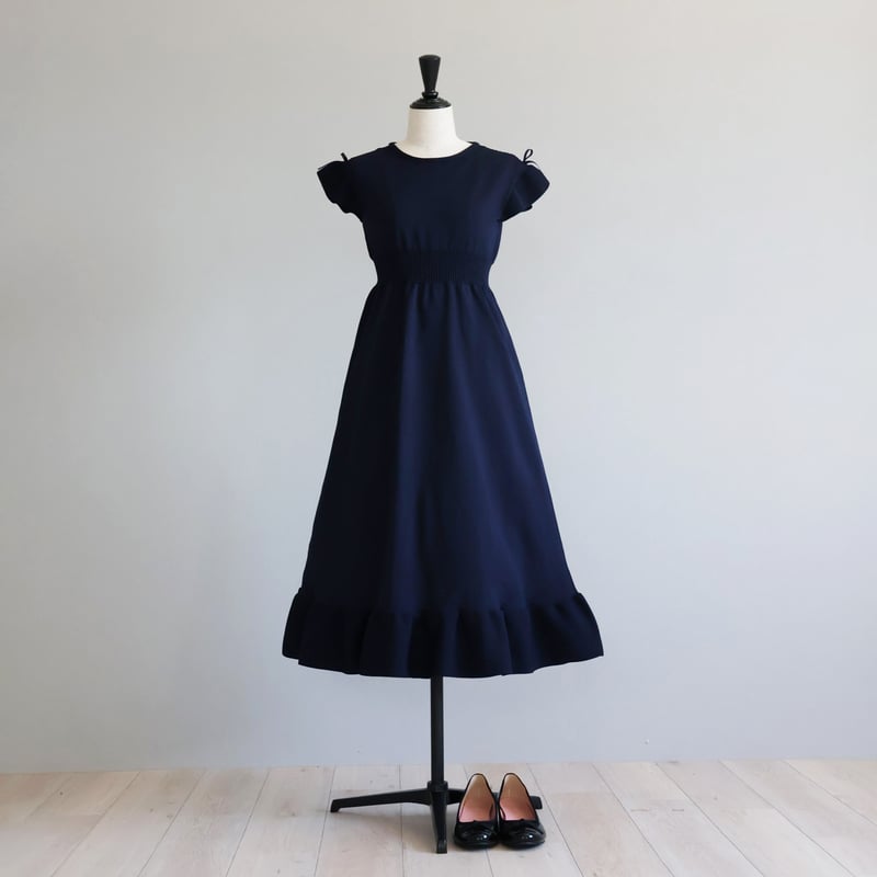 ジョリーミニョン　ホールガーメントフレンチスリーブリボン付きワンピース　38 ホールガーメント フレアスリーブ リボン付きワンピース