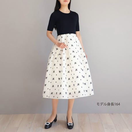 花柄北陸刺繍 スパンオーガンジー半袖ドッキングワンピース【JM1375BF】