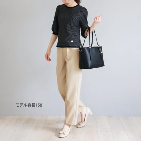 レース編みドット柄 スリット入りストレッチTシャツ【JM1400BF】