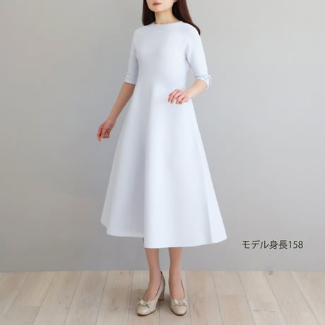 【M-StyleLuxeコラボ】ホールガーメント ミニリボン付きフィット＆フレアワンピース【JM1382BF】