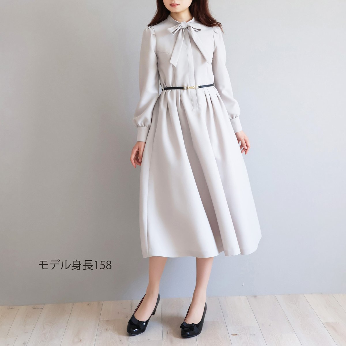 本革ベルト付き ボウタイ クラシカルワンピース【JM2394BF】 | jolie