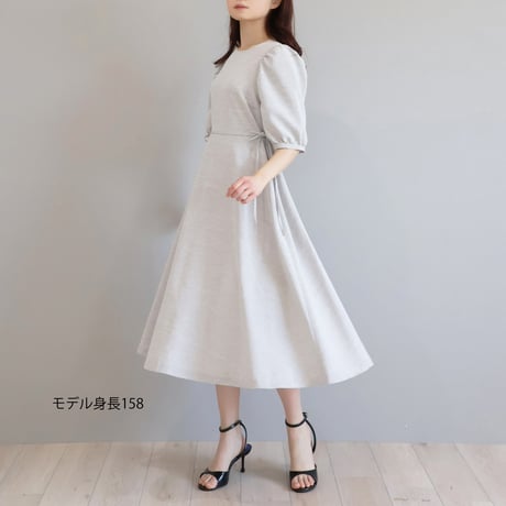 リネン風 パフスリーブリラックスワンピース【JM2344BE】