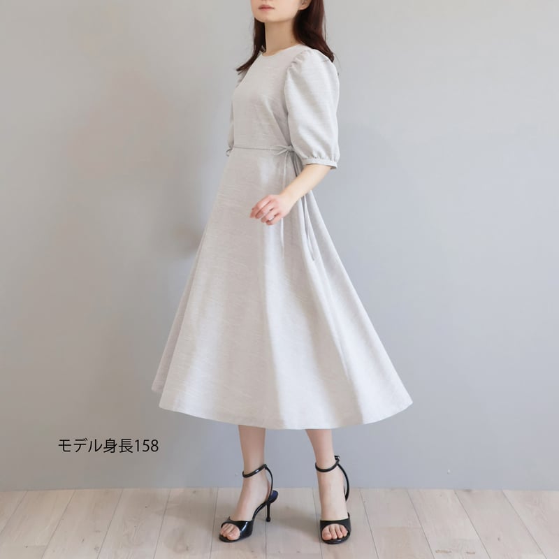 リネン風 パフスリーブリラックスワンピース【JM2344BE