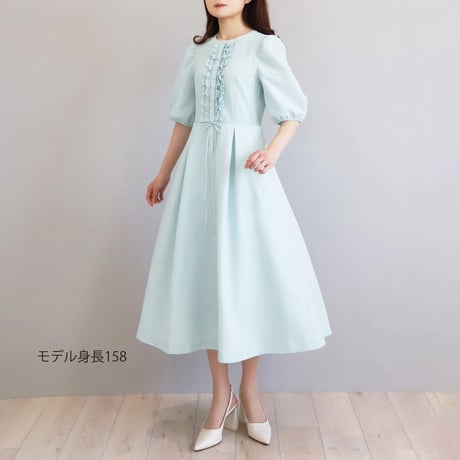 フレスコサッカー素材 フリル付きパフスリーブワンピース【JM1431BF】