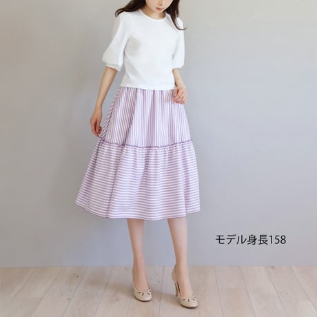 レース編み柄 パフスリーブ ストレッチTシャツ【JM1288BD】