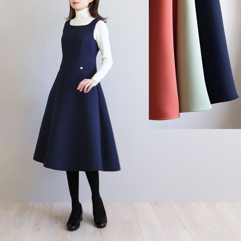 パネルライン ウエスト切り替え フレアジャンパースカート【JM2323BD