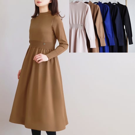 ホールガーメント 袖口すっきり ボトルネックワンピース【JM2334BD】