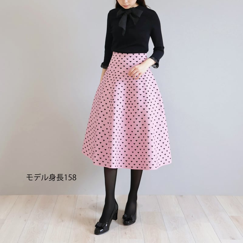 く日はお得♪ ロング丈】ハート柄 形状回復素材 ニットフレアスカート スカート