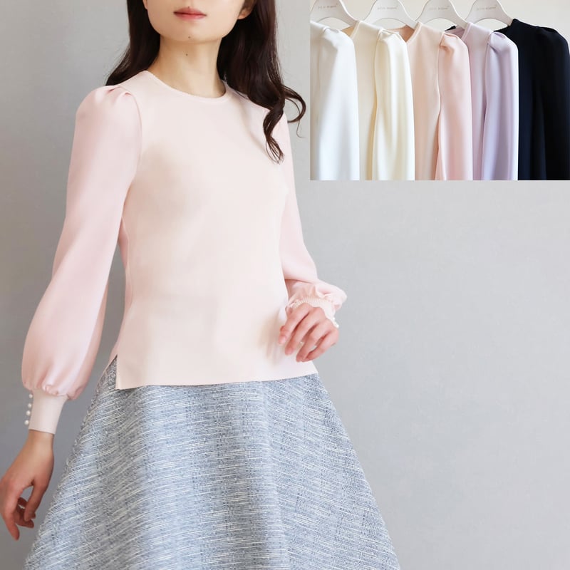 未使用級 ジョリーミニョン 袖口パール付き 異素材パフスリーブプルオーバー 36 未使用級 ジョリーミニョン 袖口パール付き 異素材パフスリーブ