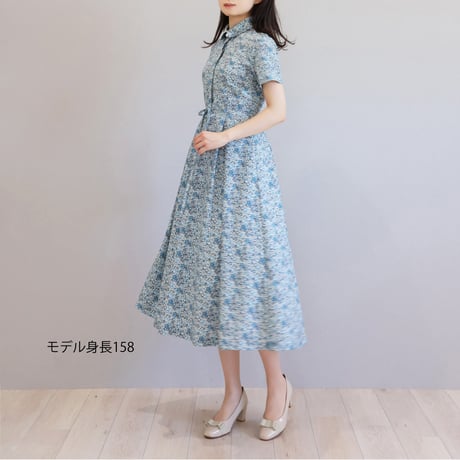 リバティ小花柄プリント ウエストリボン付きワンピース【JM1290BD】