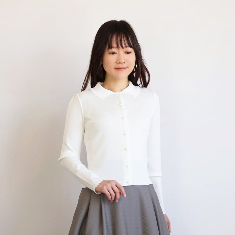 ストレッチハーフミラノ 編み襟付きカーディガン | jolie mignon 