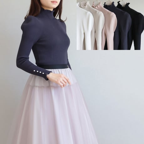 ホールガーメント パール付き パフショルダー プルオーバー【JM2351BE】