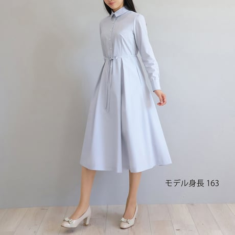 リボンベルト付き パールボタンシャツカラーワンピース【JM2419BF】