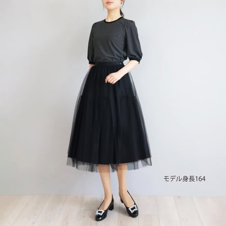 レース編みドット柄 スリット入りストレッチTシャツ【JM1400BF】