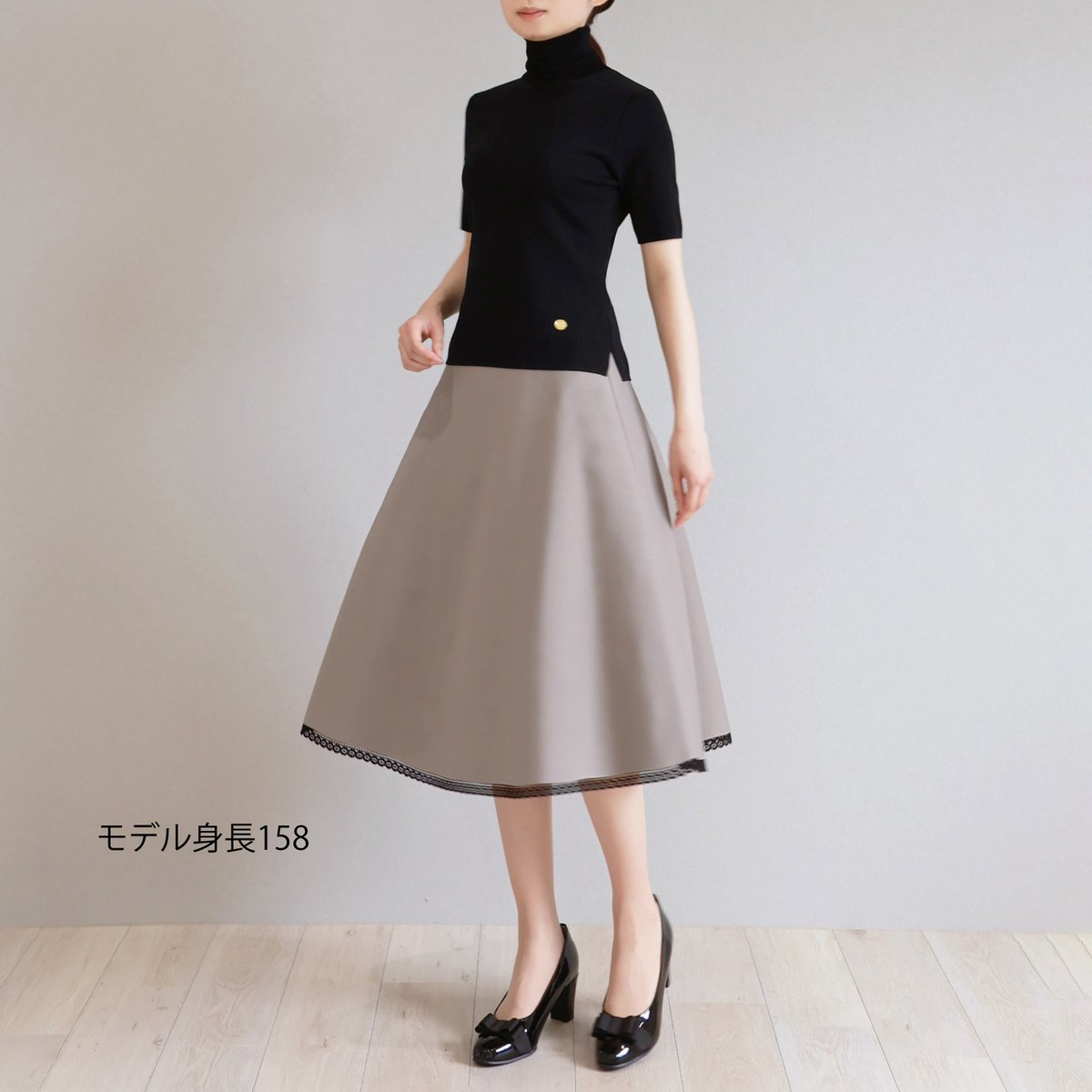 新品♡ジョリーミニョン　レース付きブラック ニットフレアスカート　36♡ 新品♡ジョリーミニョンレース付きブラック ニットフレア