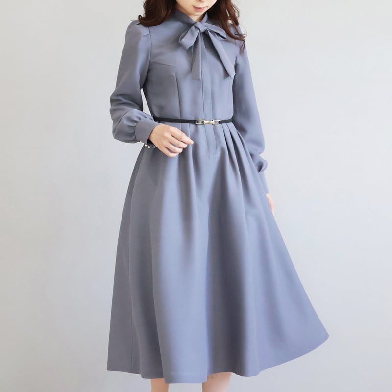 本革ベルト付きボウタイクラシカルワンピース【JM2394BF】ジョリーミニョン 本革ベルト付き ボウタイ クラシカルワンピース【JM2394BF】 | jolie