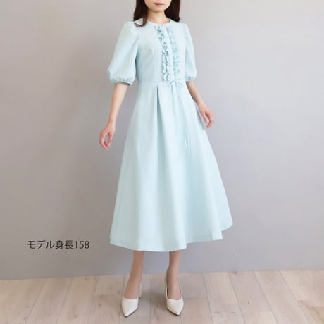 フレスコサッカー素材 フリル付きパフスリーブワンピース【JM1431BF】