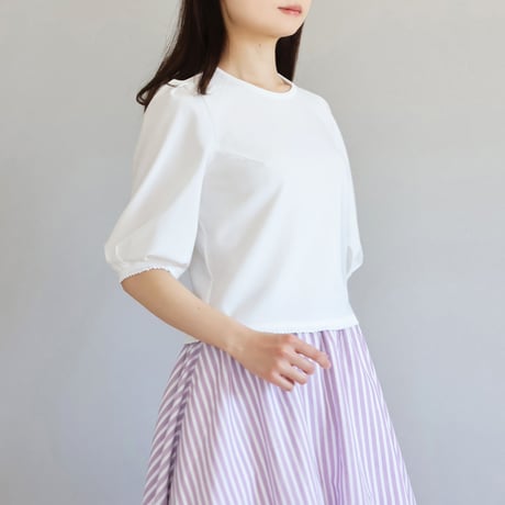 レース編み柄 パフスリーブ ストレッチTシャツ【JM1288BD】