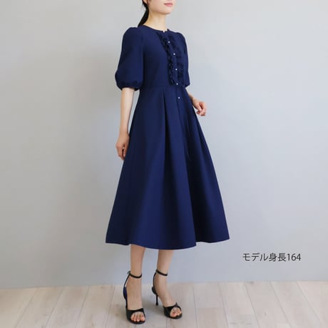 フレスコサッカー素材 フリル付きパフスリーブワンピース【JM1431BF】