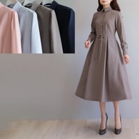 リボンベルト付き パールボタンシャツカラーワンピース【JM2419BF】