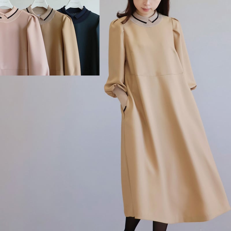 ニット衿 袖口すっきり リラックスワンピース【JM2362BE】 | jolie mignon