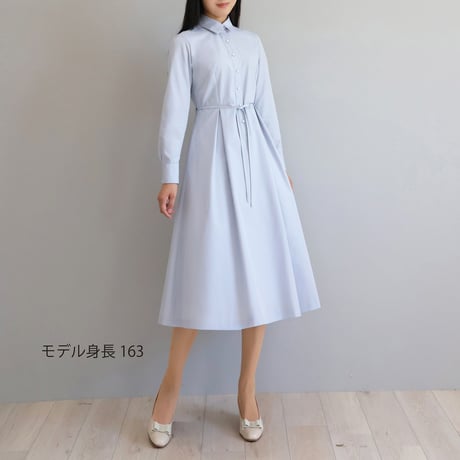 リボンベルト付き パールボタンシャツカラーワンピース【JM2419BF】