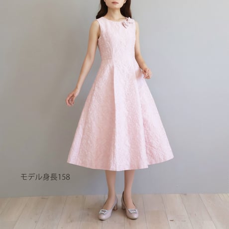 リボンブローチ付き プレミアムジャガードワンピース【JM2414BF】