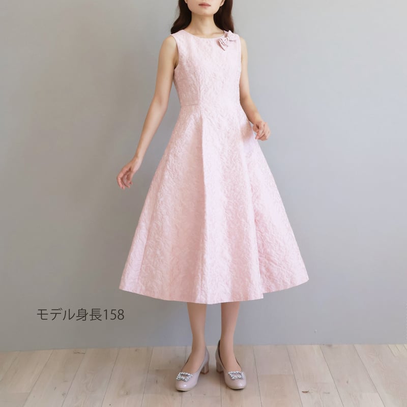 リボンブローチ付き プレミアムジャガードワンピース【JM2414BF