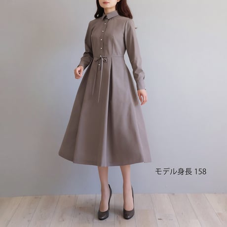 リボンベルト付き パールボタンシャツカラーワンピース【JM2419BF】