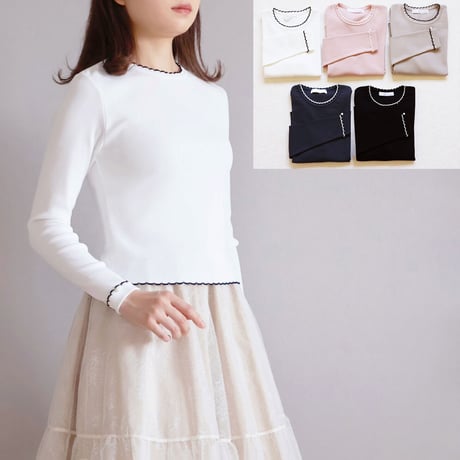 ジョリーミニョン　トップス　異素材スカラップ付き Tシャツ jolie mignon ジョリーミニョン 異素材スカラップ付きTシャツ36