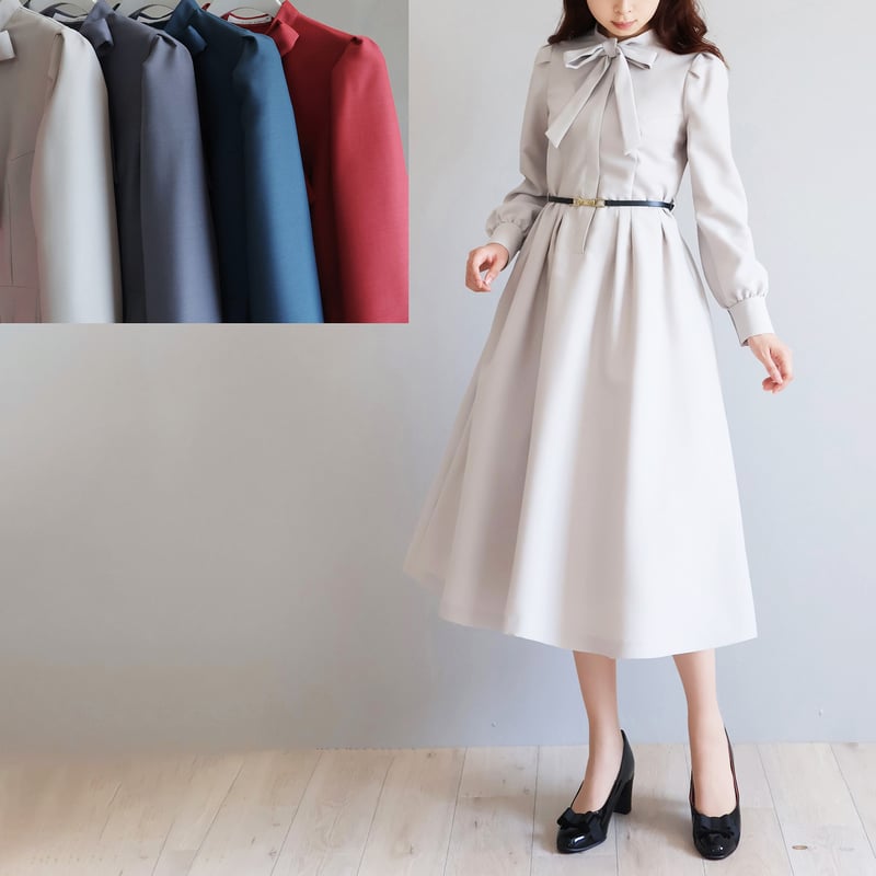 本革ベルト付きボウタイクラシカルワンピース【JM2394BF】ジョリーミニョン 本革ベルト付き ボウタイ クラシカルワンピース【JM2394BF】 | jolie