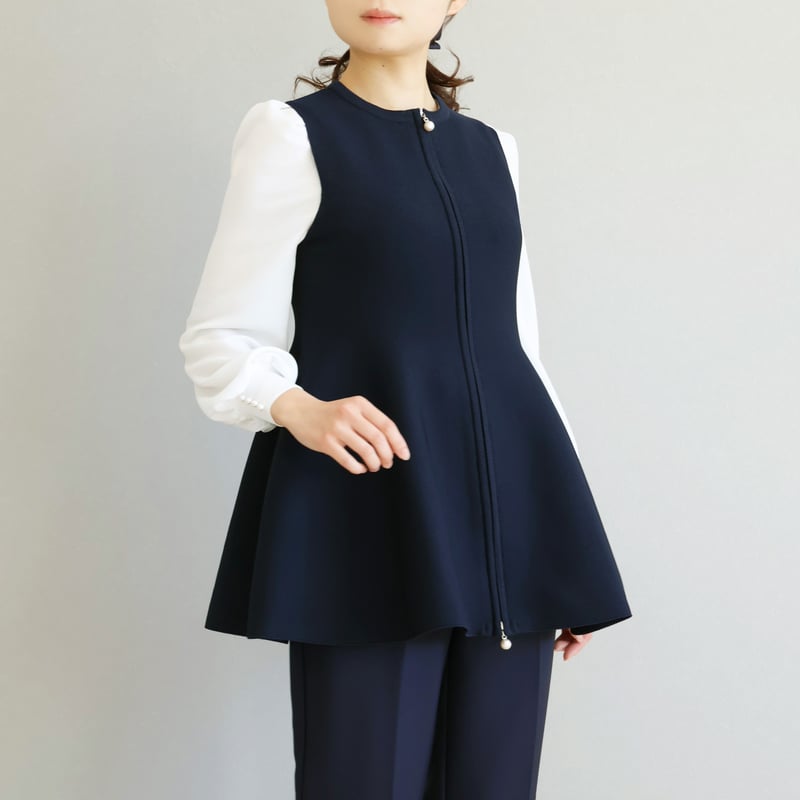 【完売品】ジョリーミニョン　オープンファスナーペプラムジレ　BK36 ホールガーメント オープンファスナー ペプラムジレ【JM1307BE