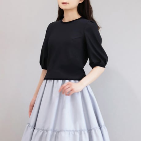 レース編み柄 パフスリーブ ストレッチTシャツ【JM1288BD】