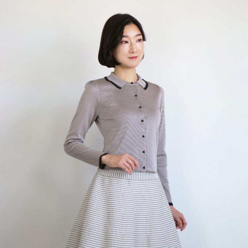 ストレッチハーフミラノ 編み襟付きカーディガン | jolie mignon 