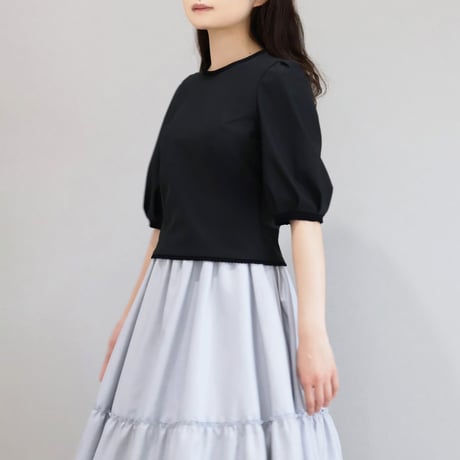 レース編み柄 パフスリーブ ストレッチTシャツ【JM1288BD】