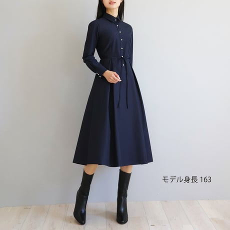リボンベルト付き パールボタンシャツカラーワンピース【JM2419BF】