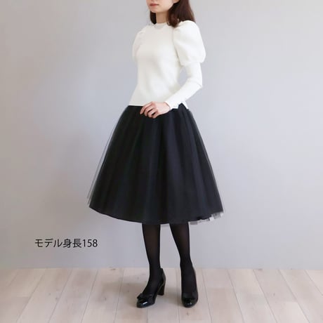 異素材パフスリーブ パール付き ストレッチプルオーバー【JM2373BE】