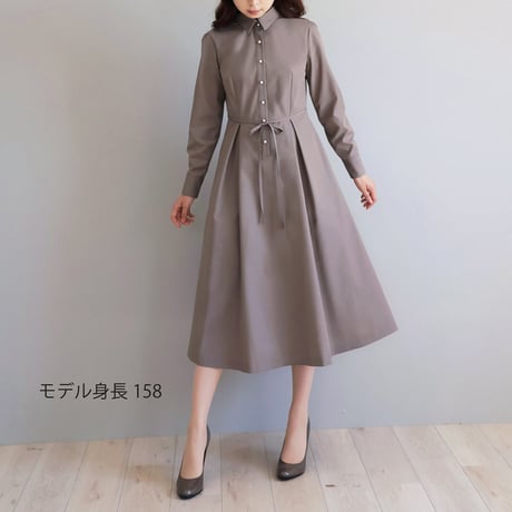 リボンベルト付き パールボタンシャツカラーワンピース【JM2419BF】