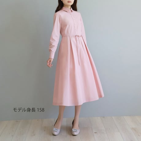 リボンベルト付き パールボタンシャツカラーワンピース【JM2419BF】