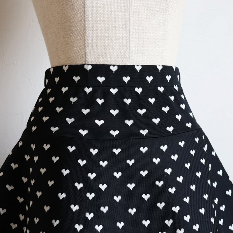 ロング丈】ハート柄 形状回復素材 ニットフレアスカート【JM1292BD