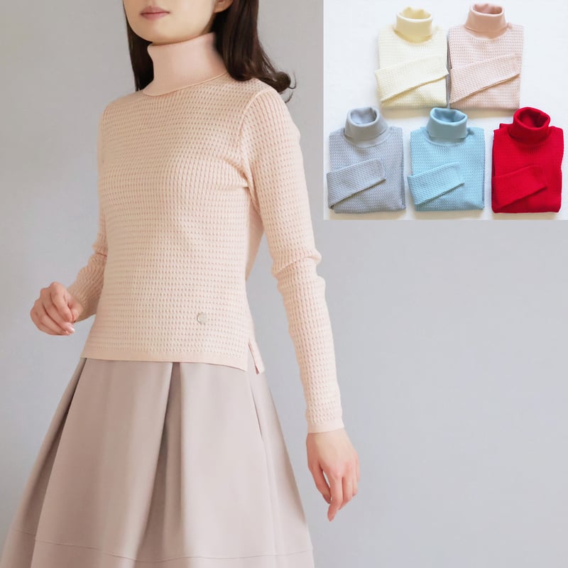 エアーウール 細ケーブル柄 タートルニットプルオーバー【JM2336BD