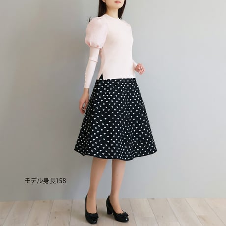 異素材パフスリーブ パール付き ストレッチプルオーバー【JM2373BE】
