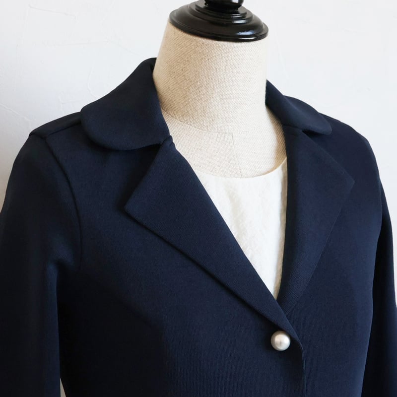 ミラノリブ編み パールボタン付き テーラードニットジャケット