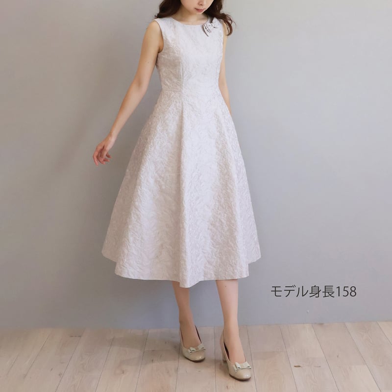 リボンブローチ付き プレミアムジャガードワンピース【JM2414BF